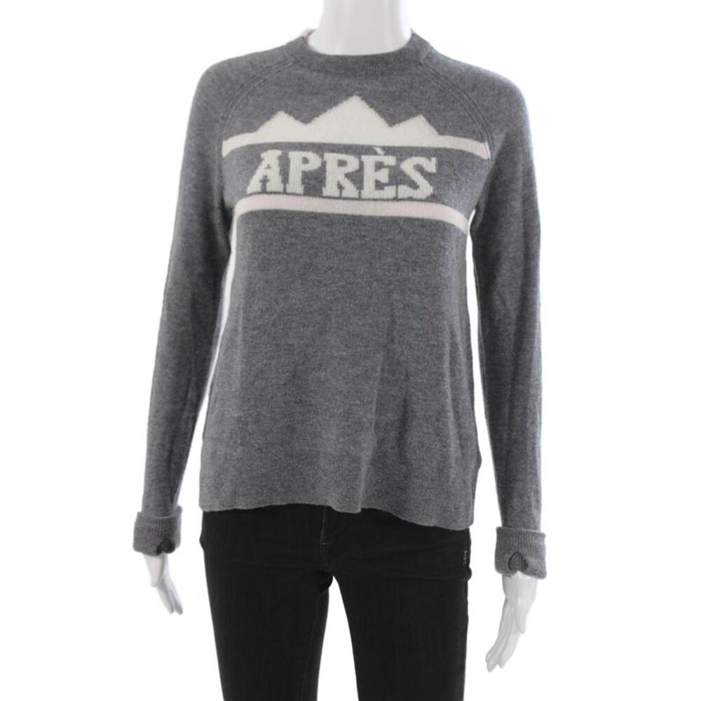 Alashan Women Merino Wool Striped Crewneck Pullover Sweater Gray Size XS